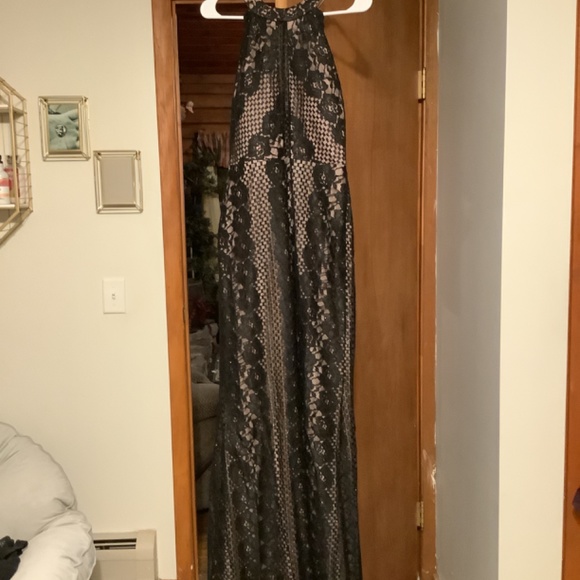 Nightway / Morgan and Co Black Sparkle Lace Gown - Picture 5 of 8